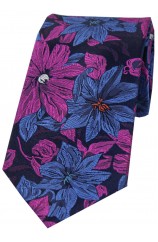 Posh & Dandy Purple And Blue Large Flowers Silk Tie