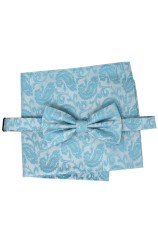 Soprano Sky Blue tonal Pre-Tied Paisley Bow Tie And Pocket Square