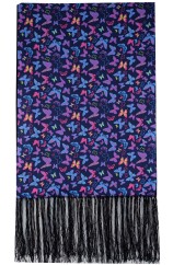 Soprano Multi Coloured Butterflies On Navy Ground  Wool And Silk Mix Luxury Men's Silk Scarf