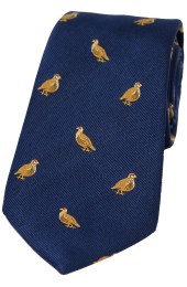 Soprano Grouse On Navy Blue Ground Country Silk Tie