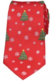 Red Christmas Themed Woven Silk Tie 