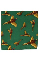 Soprano Forest Green Flying Pheasant Silk Pocket Square