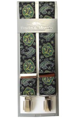 Erwin & Morris Made in UK Black-Green Edwardian Paisley 35mm 4 Clip Braces