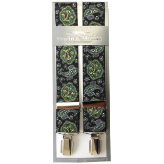 Erwin & Morris Made in UK Black-Green Edwardian Paisley 35mm 4 Clip Braces