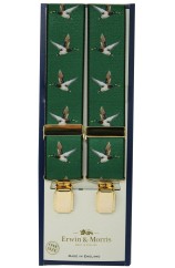 Erwin & Morris Made In UK Green With Flying Ducks 4 Gold Clip Trouser Brace 