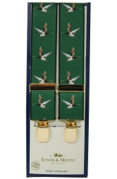Erwin & Morris Made In UK Green With Flying Ducks 4 Gold Clip Trouser Brace 