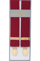 Erwin & Morris Made In UK Burgundy 35mm Elastic With Gilt 4 Clips Trouser Brace