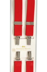 Erwin & Morris made in UK  Plain Red 25mm  Nickel  4 Clip Braces