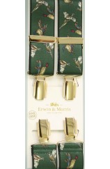 Erwin & Morris made in UK  Green Fowl 35mm Gilt Feathered 4 Clip Braces