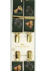 Erwin & Morris made in UK  Green Horses 35mm Gilt Feathered 4 Clip Braces