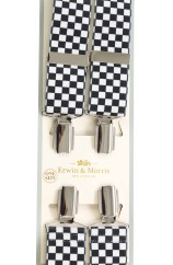 Erwin & Morris Made in UK  Black & White checkerboard  X Back 35mm Nickel Feathered 4 Clip Braces