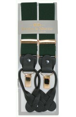 Erwin & Morris made in UK  Plain Green 2 in 1 Luxury 38mm Guilt & Leather Y back 3 Clip Braces