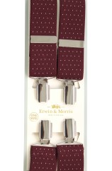 Erwin & Morris made in UK  Wine & White pin dot 35mm Nickel Feathered 4 Clip Braces