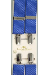 Erwin & Morris Made In UK Blue Pin Dot 35mm Nickel Feathered 4 Clip X Back Braces