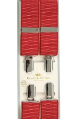 Erwin & Morris made in UK Red Pin Dot 35mm Nickel Feathered 4 Clip Braces