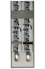 Erwin & Morris Made In UK White Musical Notes 35mm 4 Clip Braces