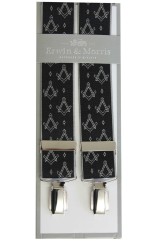 Erwin & Morris Made In UK Black & Grey Masonic Emblem 35mm 4 Clip Braces