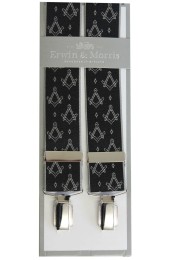Erwin & Morris Made In UK Black & Grey Masonic Emblem 35mm 4 Clip Braces