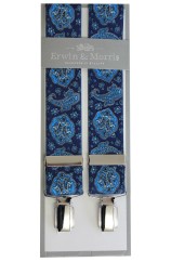 Erwin & Morris Made in UK Blue Edwardian Paisley 35mm 4 Clip Braces