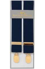 Erwin & Morris Made In UK Navy 35mm Elastic with Gilt 4 Clips Trouser Braces