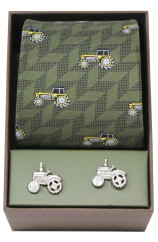 Soprano Green Tractor Silk Tie And Cufflink Gift Set