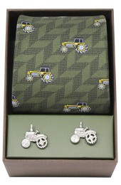 Soprano Green Tractor Silk Tie And Cufflink Gift Set