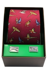 Wine Country Birds Silk Tie Cufflink Set