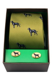 Black Labradors On Green Ground Tie Cufflink Set