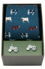 Soprano Navy Breed Of Cows Silk Tie Cufflink Gift Set