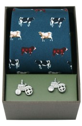 Soprano Navy Breed Of Cows Silk Tie Cufflink Gift Set