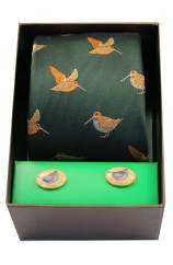 Woodcocks On Green Ground Tie Cufflink Set