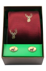 Stags Head On Wine Ground Tie Cufflink Set