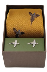 Flying Pheasants Gold Ground Tie & Cufflink Set