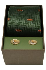 Soprano Foxes on Green Ground Silk Tie & Cufflink Set