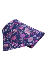 Posh & Dandy Blue Purple Fuchsia Floral Luxury Silk Pocket Square