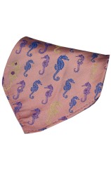 Posh & Dandy Dusky Pink Multi Coloured Sea Horses Silk Pocket Hanky