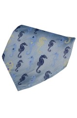 Posh & Dandy Sky Blue Multi Coloured Sea Horses Silk Pocket Hanky