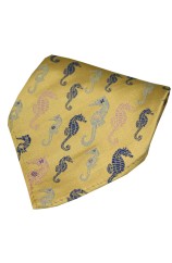 Posh & Dandy Gold Multi Coloured Sea Horses Silk Pocket Hanky