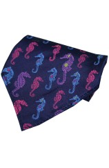 Posh & Dandy Navy Multi Coloured Sea Horses Silk Pocket Hanky