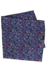 Posh & Dandy Italian Design Navy Blue Ground With Multi Coloured Flowers Silk Hanky