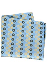 Posh And Dandy Light Blue Ground Multi Coloured Circles Silk Pocket Square