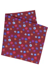 Posh And Dandy Claret Ground Multi Coloured Flowers Silk Pocket Square