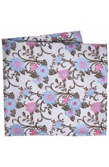 Soprano Silver With Fuchsia and Blue Flowers Silk Pocket Square