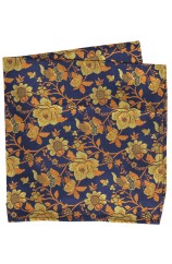 Soprano Navy Gold Orange Floral Silk Pocket Square