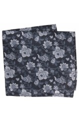 Soprano Black And Grey Floral Silk Pocket Square