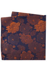 Soprano Brown And Burnt Orange Large Flowers Silk Pocket Square