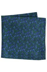 Soprano Forest Green Blue Flowers Silk Pocket Square