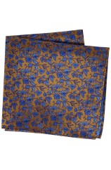 Soprano Gold With Blue Flowers Silk Pocket Square