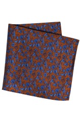 Soprano Burnt Orange With Small Blue Flowers Silk Pocket Square