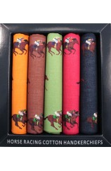 Five Pack Multi Coloured Horse Racing Themed Cotton Hankies